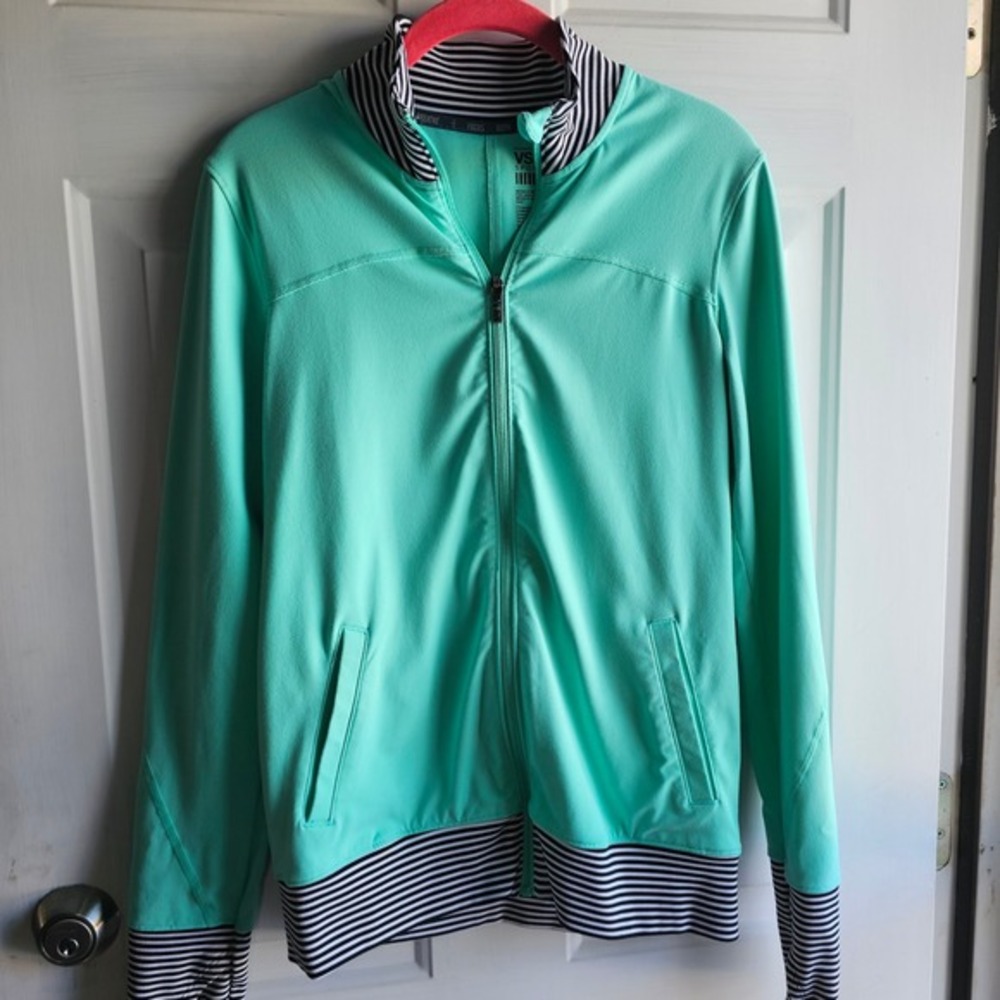 Victoria's‎ Secret VSX Sport Knockout Jacket Mint Green Striped Zip Up Small S/P